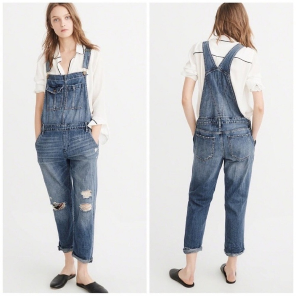 Abercrombie & Fitch Womens distressed boyfriend overalls NWT Size Large